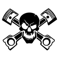 Skull and Crossing Pistons vinyl decal - For Cars, Laptops, Sticker, Mirrors, etc.