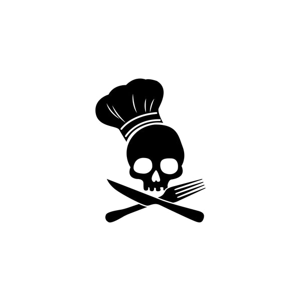 Chef Skull with Fork and Knife Vinyl Decal - For Cars, Laptops, Mirrors, etc.