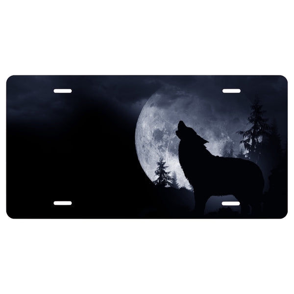 Personalized Custom Wolf and Moon Night  Novelty Vanity Front License Plate - Jungle - decorative auto tag - Wall Decor - Sign - Animal -