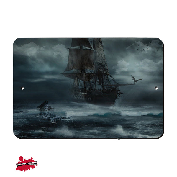 Pirate Ship in Storm metal sign - Wall Decor - Aluminum Door Sign - Wall Metal Sign - Kid's Room - Study - Pirates - Man Cave - Wall Art