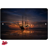 Pirate Ship off in Sunset metal sign - Wall Decor - Aluminum Door Sign - Wall Metal Sign - Kid's Room - Study - Pirates - Man Cave -l Art