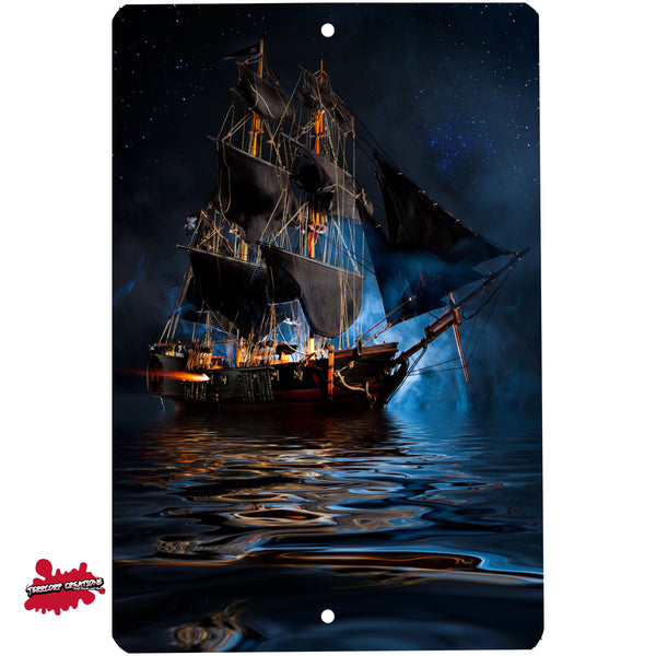 Pirate Ship in The Night Metal sign - Wall Decor - Aluminum Door Sign - Wall Metal Sign - Kid's Room - Study - Pirates - Man Cave - Wall Art