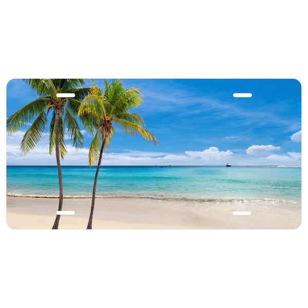 Personalized Custom Palm Trees on Beach  Novelty Front License Plate - Carribean - decorative auto tag - Wall Decor - Sign - Calming - Sand