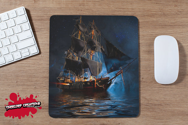 Pirate Night Ship Picture Mouse Pad - Caribbean Mousepad - Pirates Mouse Mat - Custom - Office - Gift Idea - Novelty computer - Black Beard