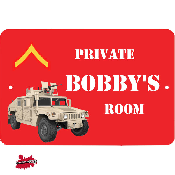 Custom Personalized Kid's Marines Metal Room Sign - Children's - Child's - Aluminum Door Sign - Wall - Room - Military - Play Room - Hummer