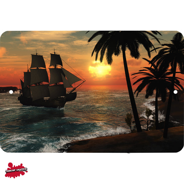 Pirate Ship "Island Oasis" metal sign - Wall Decor - Aluminum Door Sign - Wall Metal Sign - Kid's Room - Study - Pirates - Man Cave - Art