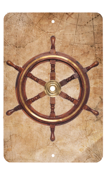 Pirate Ship's Wheel with Map metal sign - Wall Decor - Aluminum Door Sign - Wall Metal Sign - Kid's Room - Study - Man Cave - Wall Art