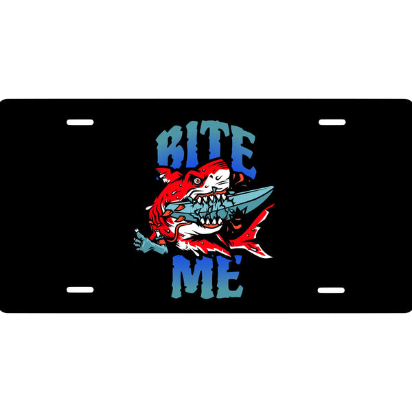 Bite Me Shark Novelty Vanity Front License Plate - Surfer - Surf - Man Cave - decorative auto tag - Wall Decor - Sign - Animal - Underwater