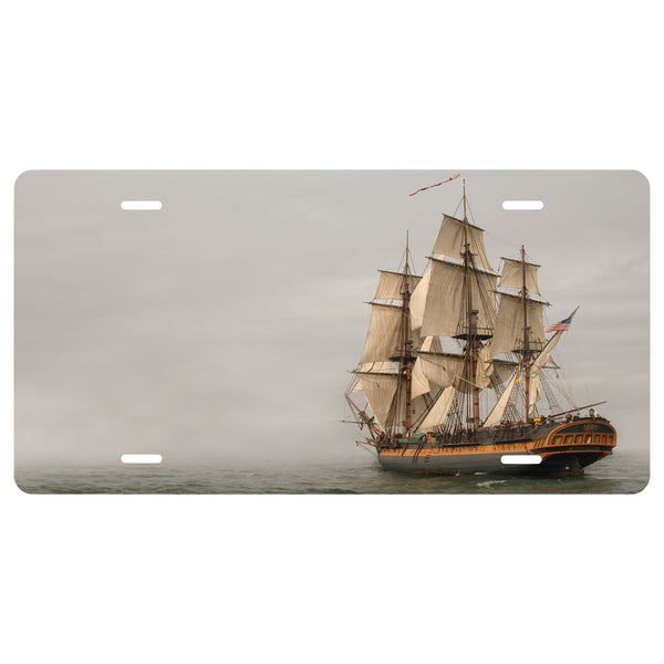 Pirate Ship "Into the Mist"  Novelty Front License Plate - Caribbean - Dawn - Fog -  Decorative Auto Tag - Wall Decor - Sign - Room Art Sign