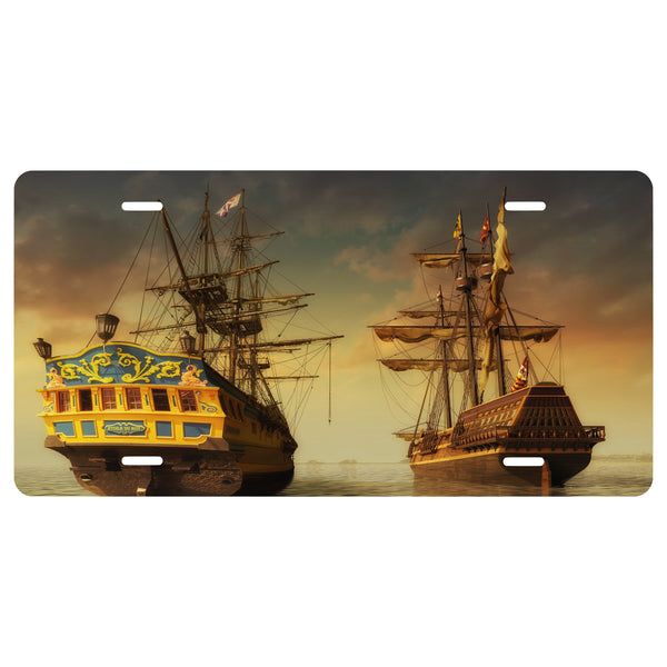 Pirate Ship "Double Trouble 2 "  Novelty Front License Plate - Caribbean - Ships -  Decorative Auto Tag - Wall Decor - Sign - Room Art Sign