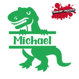 Dinosaur Split Name Vinyl Decal - Custom - Personalized - T Rex - Name Decal - For Canvas, Cars, Laptops, Mugs, Cup, Sticker, Mirrors, etc.