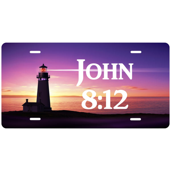 John 8:12 Lighthouse Night Scene  Novelty Front License Plate - light house - decorative auto tag - Wall Decor - Sign - Calming