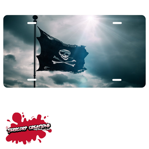 Pirate Ship "Jolly Roger 2"  Novelty Front License Plate - Caribbean - Flag - Skull -  Decorative Auto Tag - Wall Decor - Sign - Room Art