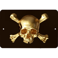 Golden Skull metal sign - Wall Decor - Aluminum Door Sign - Wall Metal Sign - Kid's Room - Study - Pirates - Caribbean - Man Cave -  Art