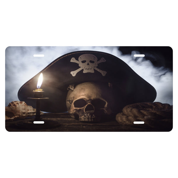 Pirate Skull  Novelty Front License Plate - Caribbean - Captain - Skull - Swords -  Decorative Auto Tag - Wall Decor - Sign - Room Art Sign