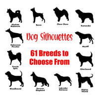 Dog Silhouettes vinyl decal - 61 breeds to choose from | add your pet's name for free |  For Cars, Laptops, Sticker, Mirrors, dog house, etc