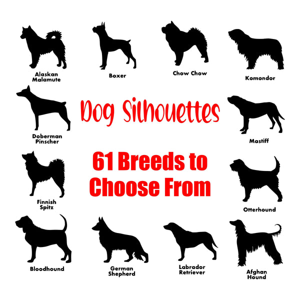 Dog Silhouettes vinyl decal - 61 breeds to choose from | add your pet's name for free |  For Cars, Laptops, Sticker, Mirrors, dog house, etc