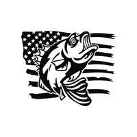 Bass Fish w/ American Flag Vinyl Decal - For Cars, Laptops, Water Bottles, Mirrors, Boxes, Gift idea, etc. - Fishing - Salt Water - Fresh  -